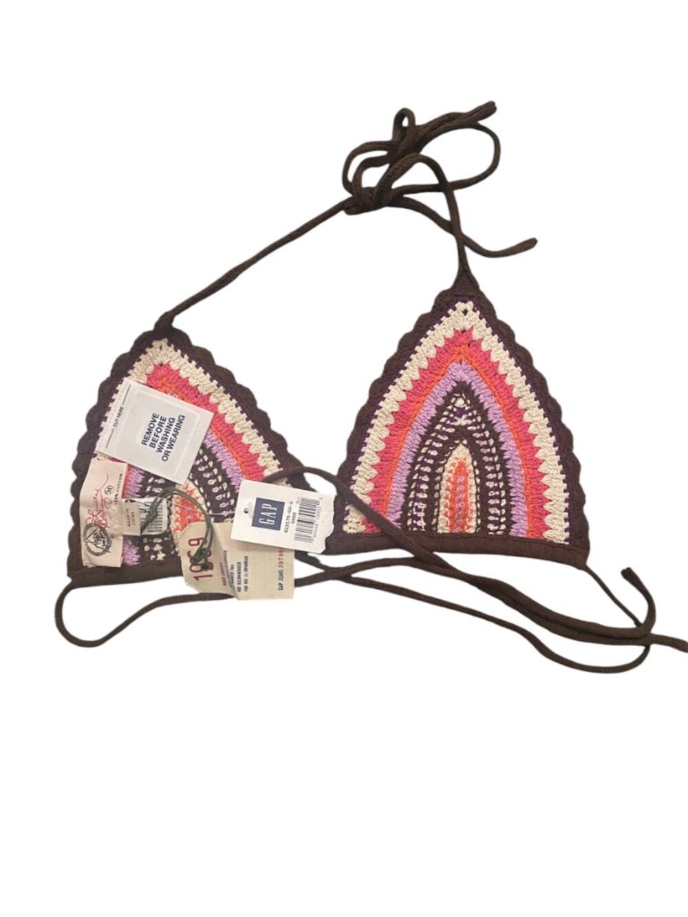 NWT Gap Multicolor Crochet Triangle Bikini Top - Boho Striped Halter - Picture 4 of 5